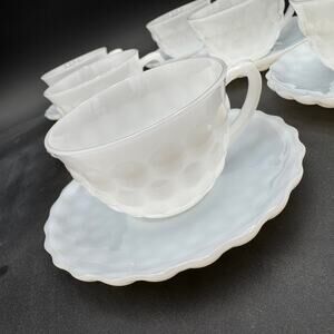 Vintage Bubble Milk Glass by Anchor Hocking Cup and  Saucers Set of 6